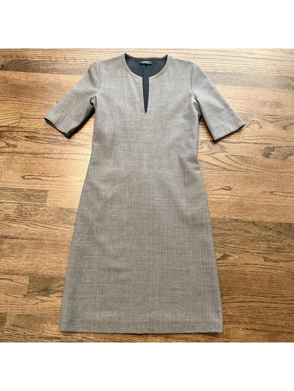 A.P.C. Grey Herringbone Wool-Blend Lined Dress Size 36